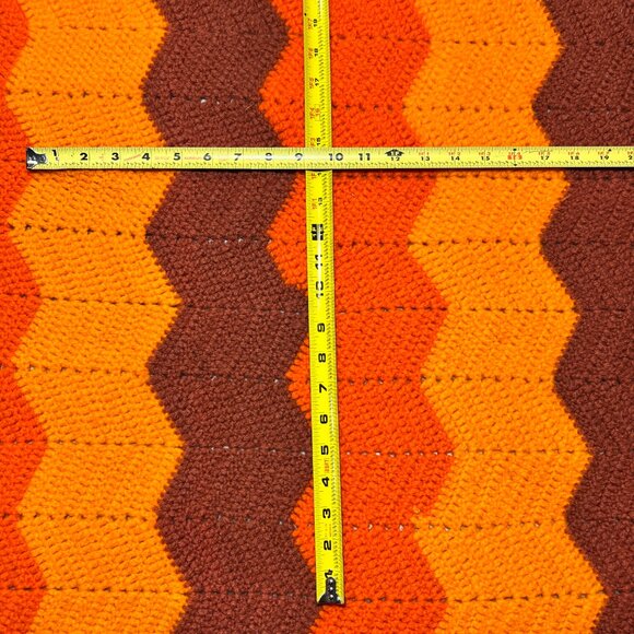 Homemade Crocheted Chevron Zig Zag Afghan Throw Blanket Retro Brown 59" x 55" - Picture 15 of 15